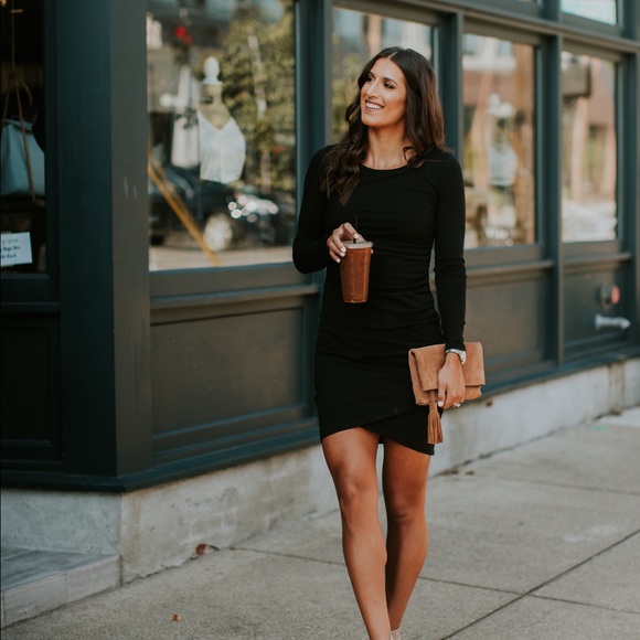Leith Black Long Sleeve Ruched Dress 